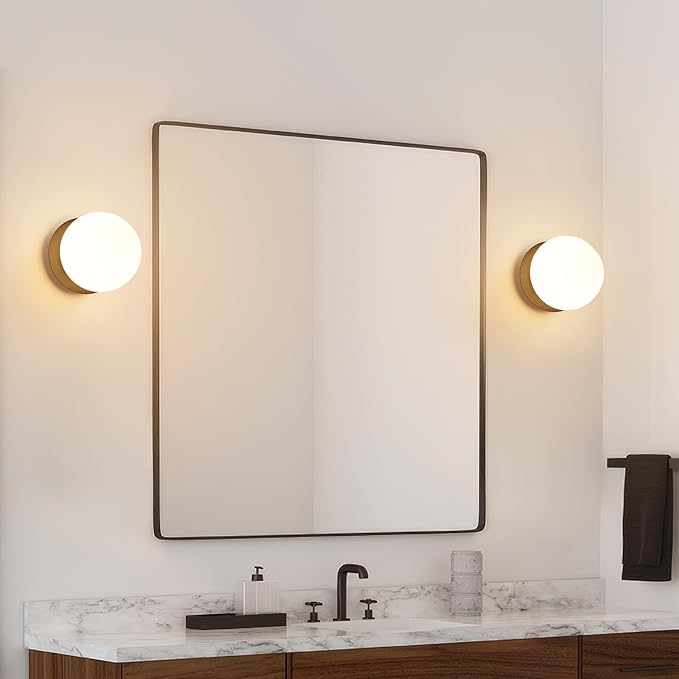 Modern Globe Black Wall Sconce: 6" Black Mid Century Modern Indoor Wall Mounted Lamps - Small Minimalist White Glass Bathroom Sconces - Ball Vanity Light for Bedroom Living Room Hallway Entryway Stair