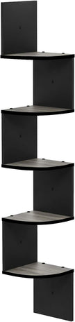 Furinno Rossi Wall Mount Floating Corner Shelf, 5-Tier Radial, French Oak Grey/Black