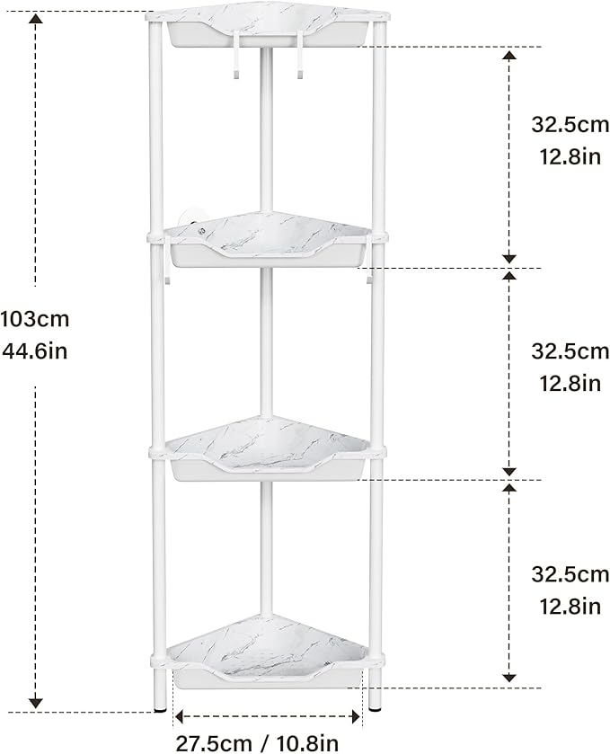 Orimade Rustproof 4 Tier Floor Standing Corner Shower Caddy Organizer, Plastic Metal Splicing Floor Corner Shelf Rack Storage Stands for Bathroom, Marble