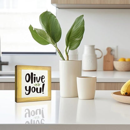 Olive You Signs, Home Kitchen Decor, Box Sign Wood Desk Sign Decors, Cute Kitchen Decor for Shelf, Olive Branch Sign, Farmhouse Decors, Home Bar Decor A