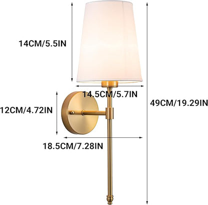 Rechargeable Battery Operated Wall Sconce Set of 2, Indoor Not Hardwired Dimmable Wall Lamps for Bedroom Living Room(Brass-White lampshade-20 inch)