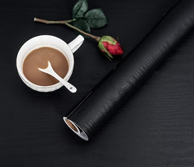 Abyssaly Black Wood Wallpaper 15.7 Inch X 118 Inch Peel and Stick Paper for Countertops, Authentic Wood Look, Durable, Thickening Home Office Decoration