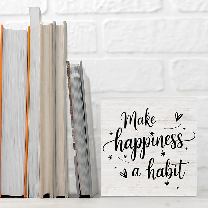 Inspirational Gifts for Women, Inspirational Wood Decor Make Happiness A Habit Wood Box Sign, Motivational Desk Decorative Signs for Home Office Table Shelf Cubicle