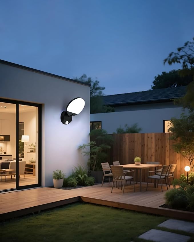 Wired Motion Sensor Outdoor Lights Fixtures LED 18W Modern Exterior Porch Lights Wall Sconces Light for Doorway Patio Garage Matt Black Round 6000K Cool White
