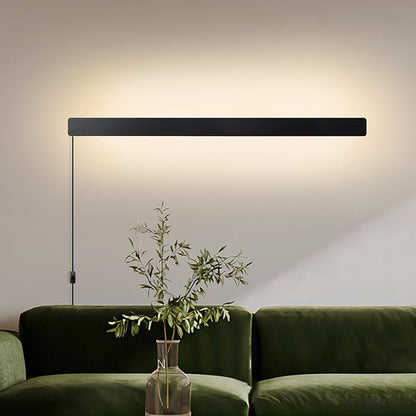 Modern Plug in Wall Lights, 31.4 inch Frosted Black LED Long Wall Sconce, 16W Warm White 3000K Acrylic Indoor Wall lamp,with 59" Plug Cable for Bedroom, Living Room, Hallway