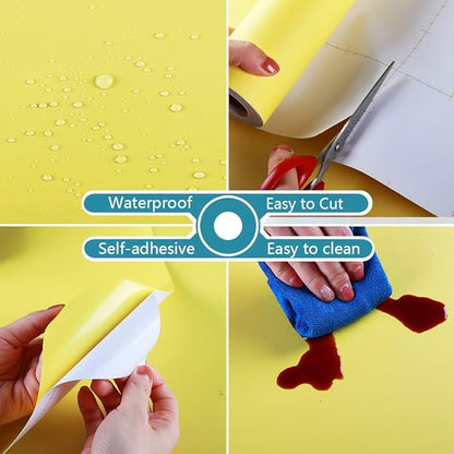 VEELIKE 15.7''x118'' Matte Lemon Yellow Peel and Stick Wallpaper Solid Yellow Contact Paper Waterproof Self Adhesive Removable Decorative Vinyl Film for Bedroom Bathroom Kitchen Cabinets Walls Drawers