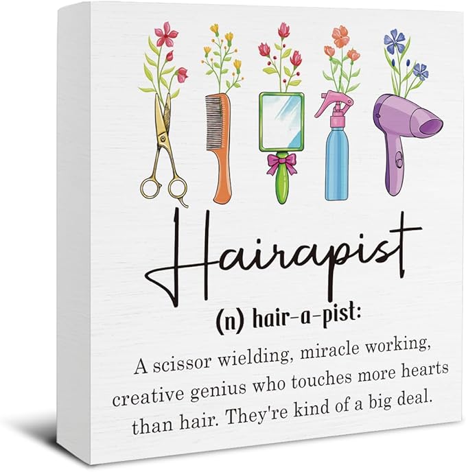 Hairstylist Gifts for Women - Hair Salon Decor - Hairdresser Gifts Wooden Sign Home Hair Salon Barbershop Desk Table Shelf Wall Decor - 5 x 5 Inches