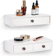 Yesland 2 Packs Floating Nightstand with Drawer - Rustic Wood Floating Wall Mounted Drawers Floating Shelf with Drawer for Living Room, Bedroom, Kitchen, Wall Decor, Storage, Display - White