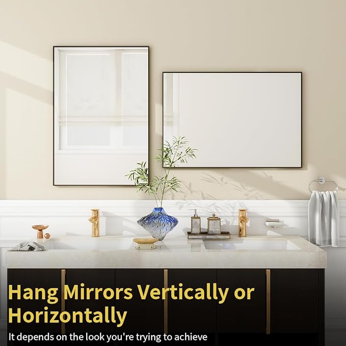 BEAUTYPEAK Wall Mirror Rectangular Bathroom Mirror with Metal Frame, Hangs Horizontal or Vertical for Living Room Bedroom Bathroom Entryway