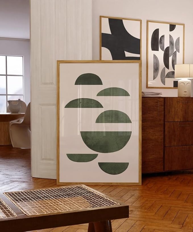 Nationcog Modern Watercolor Green Beige Minimalist Art, Mid-Century Contemporary Wall Decor, Large Abstract Retro Home Accent, Handmade Gift (Unframed) (11x14)