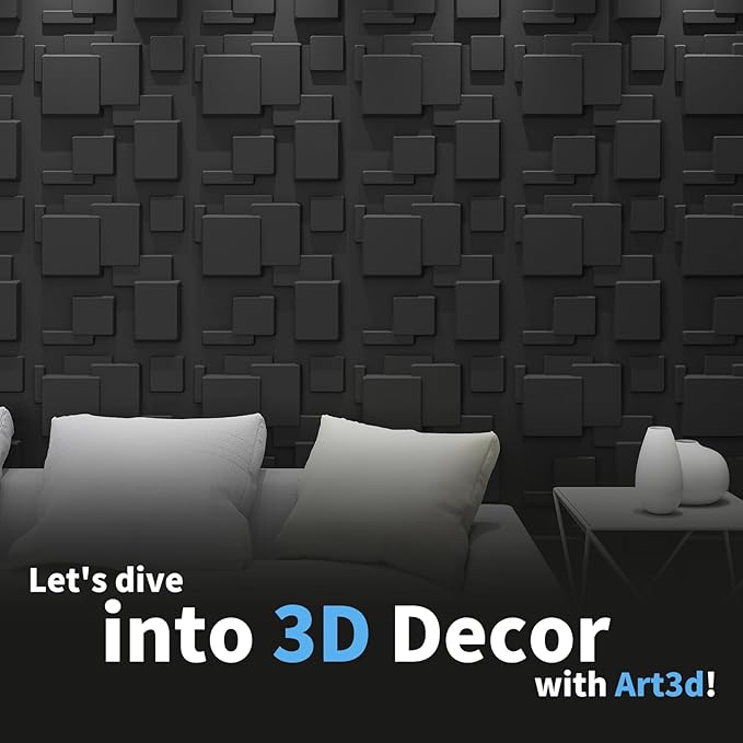 Art3d 19.7" x 19.7" (Pack of 12) Wall Panel City, Black