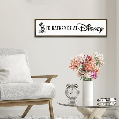 WKYAER Funny Wood Sign, Wooden Tabletop Decor Signs, Modern Farmhouse Wall Hanging Decor, Office Decoration for Women, Home Bedroom Decors, Disney Lover Gift, I'd Rather Be At Disney Sign