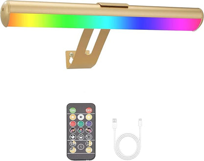 Picture Light Battery Operated, Remote Picture Lights for Wall, 48 LED, 16 Color Changing Light, Dartboard Light with 2 Base for Art-Gold