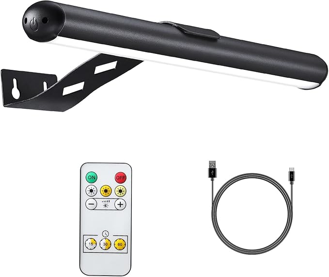 Rechargeable Picture Light Battery Operated, Wireless Painting Light with Remote Control,Metal Art Light Dimmable Display Lamp,3 Modes with Timer for Dartboard Frame Picture Gallery