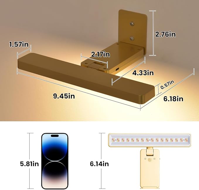 Battery Operated Picture Lights for Wall, Gold Wireless Art Light for Paintings, Rechargeable Display Light for Picture with Remote, 3 Color Poster Lights for Portraits Frame Wall Decor (2 Pack)
