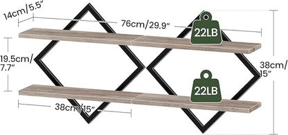 Floating Shelves for Wall, Set of 2 Wall Mounted Shelves, 2-Tier Hanging Shelves, for Living Room, Bedroom, Kitchen, Office, Study, Greige TBJ01P2BG