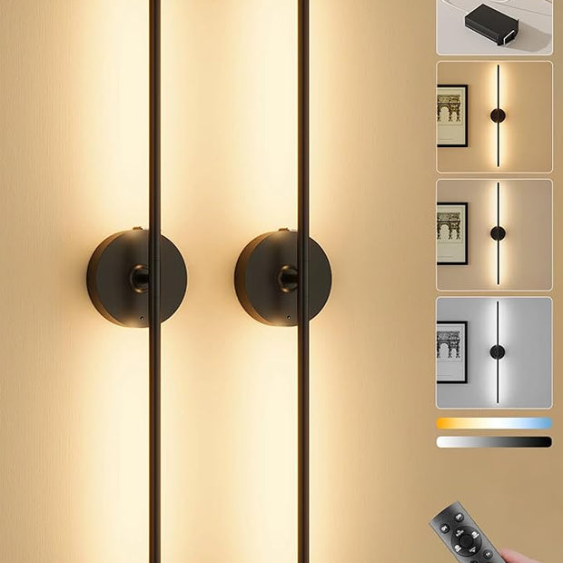 Ouyulong Battery Operated Wall Sconces Set of 2, 8000mAh Wireless Rechargeable 3000-6000K Dimmable 350° Rotate Wall Light with Remote for Living Room, Bedroom 31.6in Black