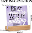 Purple Desk Decor For Bedroom Lavender Room & Office Desk Decor Pray About Everything Worry About Nothing Sign Prayer Room Sign Gifts for Women Acrylic Plaques With Wooden Stand Tabletop Decorations