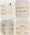 Acrylic Wall Shelf Organizers 15 Inch Floating Shelf for Wall Decor Bookshelf for Kids Modern Mirror Gold Wall Mount Shelf for Living Room, Bedroom, Bathroom (6, Gold Mirror)