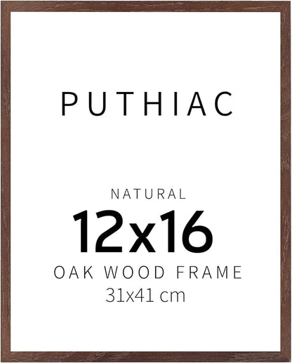 puthiac 12x16 Solid Oak Wood Picture Frame, Fits 8x12 with Mat or 12x16 Without Mat, Wall Display Only, Vertical or Horizontal, Plexi Front, 1 Pack, Walnut
