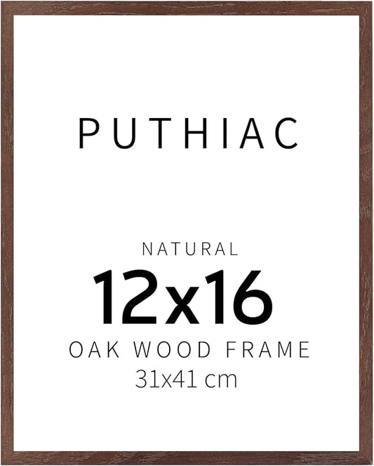puthiac 12x16 Solid Oak Wood Picture Frame, Fits 8x12 with Mat or 12x16 Without Mat, Wall Display Only, Vertical or Horizontal, Plexi Front, 1 Pack, Walnut
