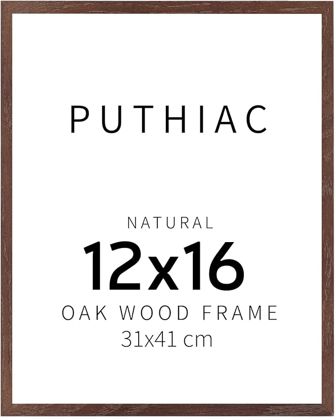 puthiac 12x16 Solid Oak Wood Picture Frame, Fits 8x12 with Mat or 12x16 Without Mat, Wall Display Only, Vertical or Horizontal, Plexi Front, 1 Pack, Walnut