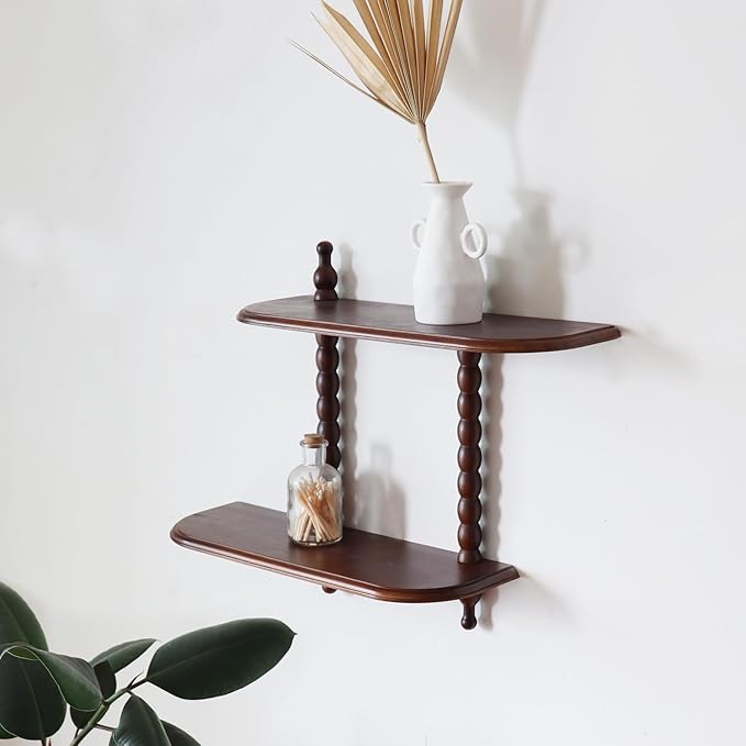 FRIADE 2-Tier Wall Mounted Floating Shelf with Two Roman column ,Decorative Display shelf for Entrance,Bathroom, Bedroom, Living Room, Kitchen,Office (Dark Brown)