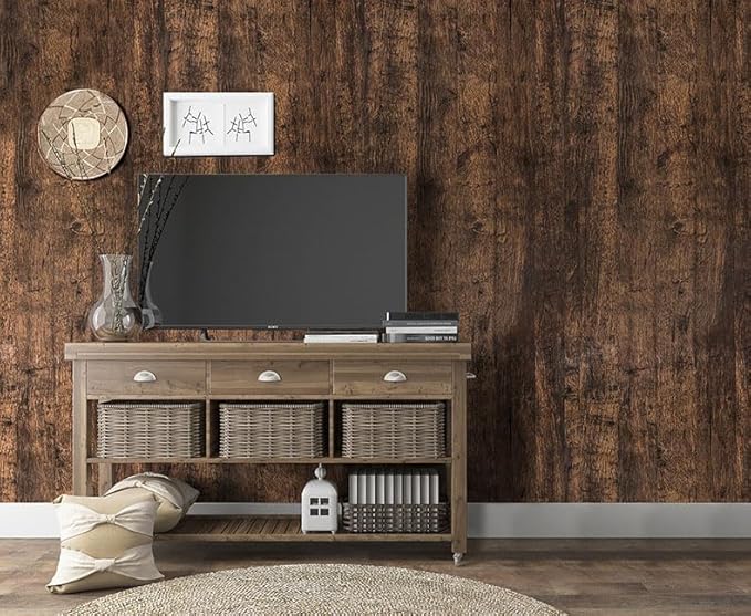 Orgrimmar 236" x 17.8" Dark Brown Wood Peel and Stick Wallpaper Self-Adhesive Removable Wallpaper Covering Decorative Stick Film Vintage Wood Panel Vinyl Decal Roll