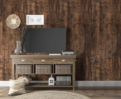 Orgrimmar 236" x 17.8" Dark Brown Wood Peel and Stick Wallpaper Self-Adhesive Removable Wallpaper Covering Decorative Stick Film Vintage Wood Panel Vinyl Decal Roll