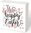 Easter Decorations for Home Happy Easter Bunny Wooden Sign, Spring Farmhouse Table Decor, Cute Easter Desk Decorations, Office Shelf Plaque, Holiday Gift for Family Friends
