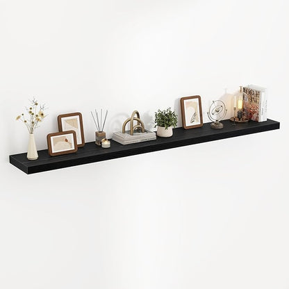 72 Inch Floating Shelves, 3D Textured Wood Grain, 72"x9.25"x1.5" Inch Deep Floating Shelves for Wall, Wooden Shelves for Bathroom, Bedroom, Living Room, Black, 1 Piece