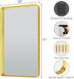 Koonmi Gold Bathroom Mirror for Wall, 30x71 Inch Matte Metal Deep Framed Rounded Corner Wall Mirror, Shatterproof Tempered Glass for Farmhouse Bedroom Entryway, Vertically or Horizontally