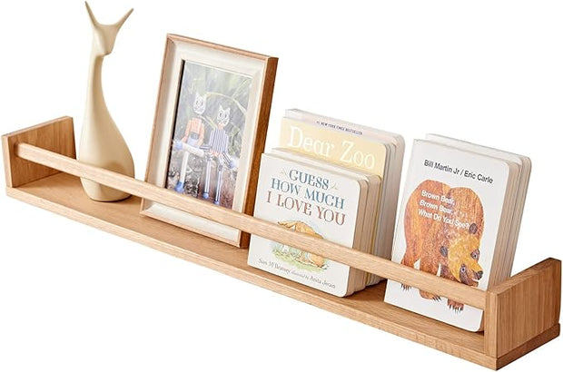 Oak Nursery Shelves, Natural Wood Nursery Floating Shelves Wall Mounted, Wall Bookshelf for Bedroom Living Room Kitchen Spice Rack,32 Inch