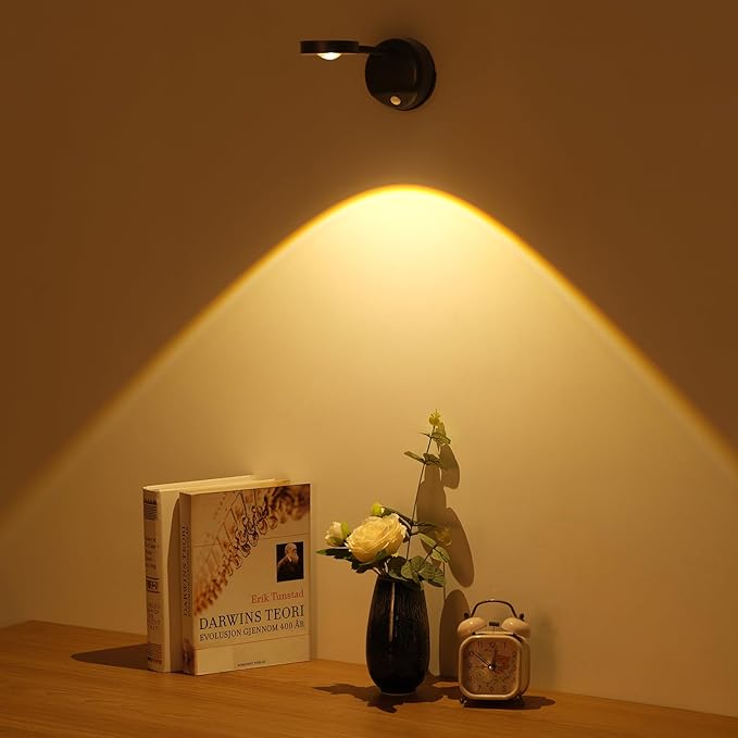 Wireless Picture Light Battery Operated, 2200mAH Rechargeable Painting Light with Motion Sensor and Rotatable Tube, Stepless Dimming Art Display Light for Picture Frame (Black)