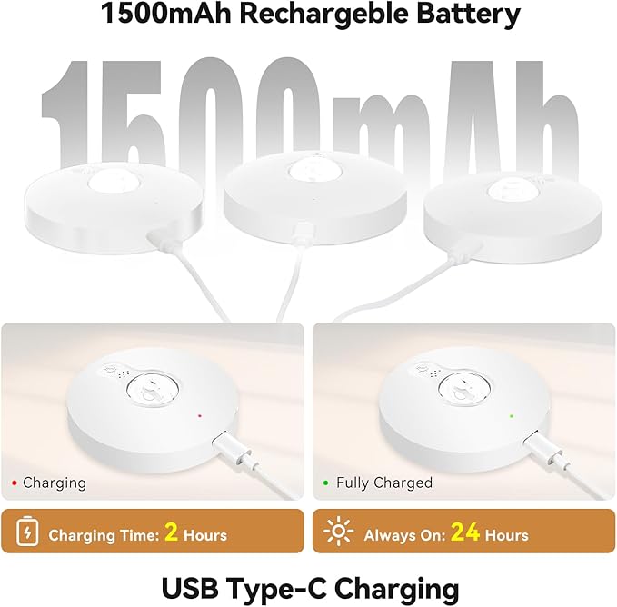 Rechargeable Puck Lights with Remote, 6 Pack Magnetic Under Cabinet Lighting, 1500mAh Battery Operated LED Tap Lights with Dimmer & Timmer for Kitchen, Closet, Shelf - 3 Color Temps & 12 RGB, White