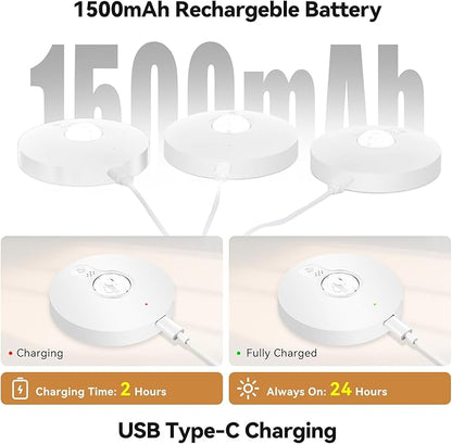 Rechargeable Puck Lights with Remote, 6 Pack Magnetic Under Cabinet Lighting, 1500mAh Battery Operated LED Tap Lights with Dimmer & Timmer for Kitchen, Closet, Shelf - 3 Color Temps & 12 RGB, White