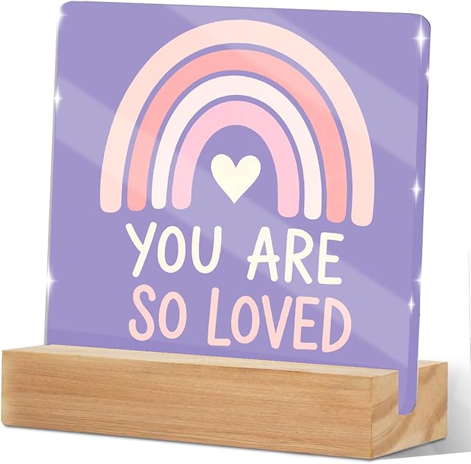 You Are So Loved Heart Acrylic Sign, Purple Acrylic Office Desk Accessories Decoration, Inspirational Dorm Room Decor for Room Playroom Shelf Table Decorative Accessories Gifts for Friends Family