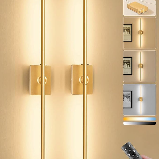 Ouyulong Battery Operated Wall Sconces Set of 2, 10000mAh Wireless Rechargeable 3000-6000K Dimmable 350° Rotate Wall Light with Remote for Living Room, Bedroom 31.6in Gold