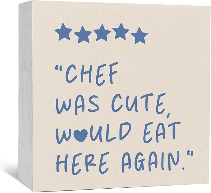 Chef Was Cute Would Eat Here Again Sign Blue, Blue Funny Kitchen Home Decor Sign, Cute Preppy Kitchen Decor Wood Sign Home Decor for Girly Dining Room Restaurant