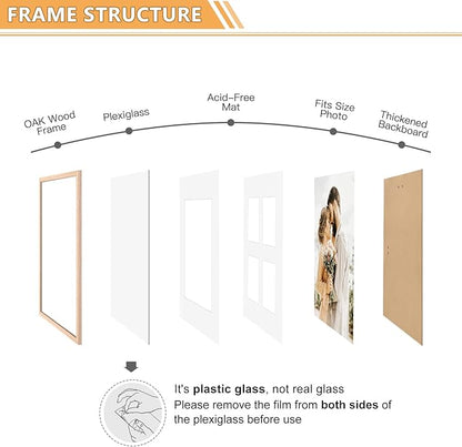 12x16 Picture Frame,OAK Wood Photo Frame 8.5x11 with Mat or 4x6 with 4 Mat with Perspex Glass for Vertical or Horizontal Wall Display for Photo, Christmas Gift,Set of 3