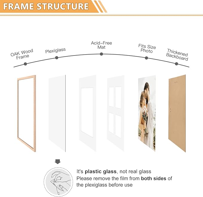 12x16 Picture Frame,OAK Wood Photo Frame 8.5x11 with Mat or 4x6 with 4 Mat with Perspex Glass for Vertical or Horizontal Wall Display for Photo, Christmas Gift,Set of 3