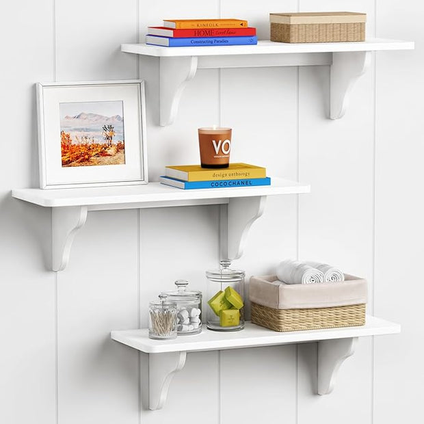 Forbena 24 Inch Wall Shelves for Bedroom Set of 3, Large Bathroom Floating Shelves for Wall, Long Decorative Hanging Arched Shelving Unit for Living Room Kids Girls Room Nursery Office (White)