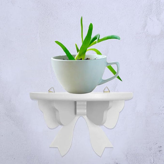 DOITOOL Wooden Floating Shelf Wall Mounted Nordic Style Butterfly Semicircle Storage Shelf for Wall for Bathroom Bedroom Kitchen Living Room (White)