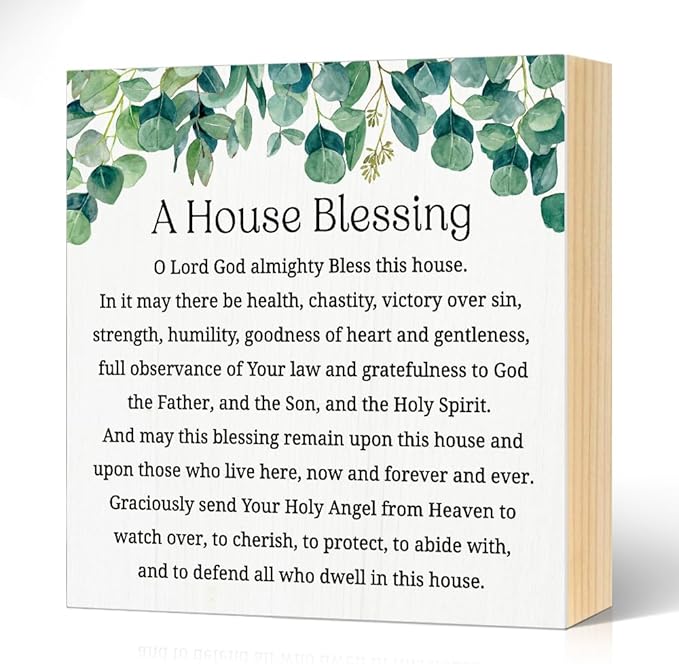 A House Blessing Wood Block Plaque Box Sign for Home Living Room Coffee House Bar Shelf Table Decoration, Housewarming Christian Decor Gifts for Women Mom Wife Sister Hostess Friends