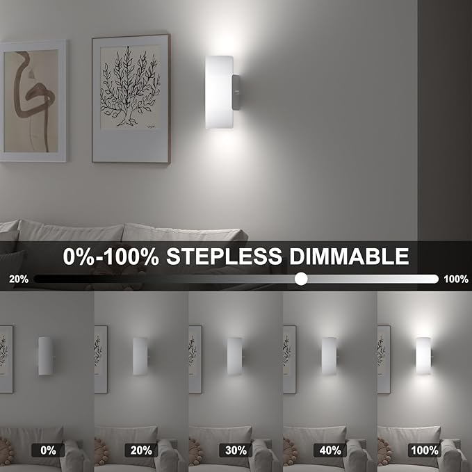 ChangM Wall Sconce Set of 2 Modern LED Wall Light Lamps Dimmable by Rotate Button 12W Cool White 6000K Up and Down Acrylic Lighting Fixture for Living Room Bedroom Hallway Conservatory Room Decor