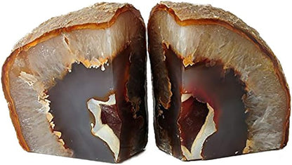 JIC Gem Natural Decorative Agate Book Ends Geode Bookends Stone Bookends for Shelves Book Ends to Hold Books Heavy Duty with Rubber Bumpers for Décor Small Size(1 Pair, 2-3 LBS)