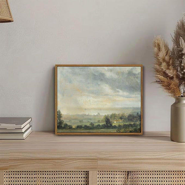 OIQArtOIQ Vintage Framed Wall Art Pastoral Landscape Canvas Art Prints Rustic Farmhouse Pictures Wall Decor Modern Cottagecore Paintings Artwork For Bedroom Kitchen Bathroom Office Living Room