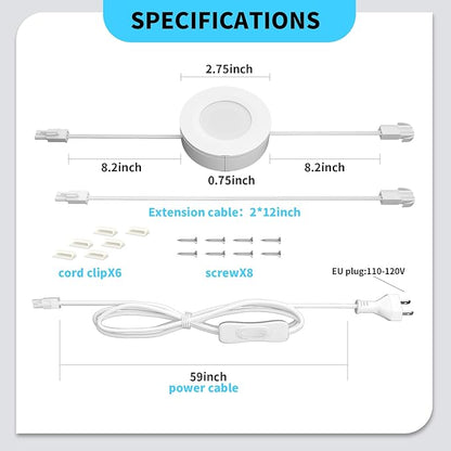 WOBANE Hardwired Under Cabinet Lights,Linkable LED Puck Lights with Switch,DIY Under Counter Lighting for Kitchen,Showcase,Bookcase,Recessed&Wall Plug in,White 6000K,120V,Set of 3
