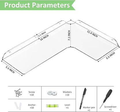 11.4x16 Inch Acrylic Corner Floating Shelf Set of 2, Clear Corner Wall Shelf for Home Décor, Speakers, Security Cameras, Toileries, Plants, Figures, Cosmetics, Books