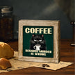Black Cat and Coffee Wooden Decor, Funny Coffee Sign, Funny Cat Decor Sign, Farmhouse Cafe Signs for Kitchen Decorations, Rustic Wooden Table Top Decoration 5.9X5.9 Inches